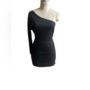 Missguided 14 black ribbed one shoulder mini dress